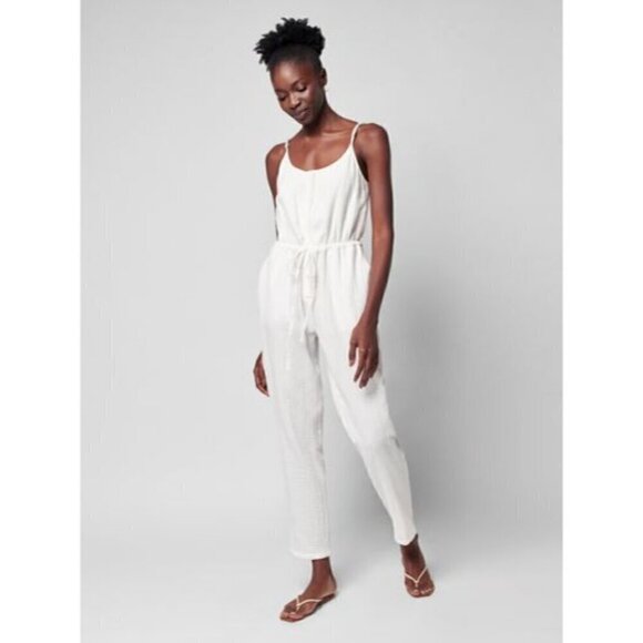 Faherty Leila Jumpsuit Sz Medium White All Organic Cotton Pockets Adj Straps NEW - Picture 15 of 16